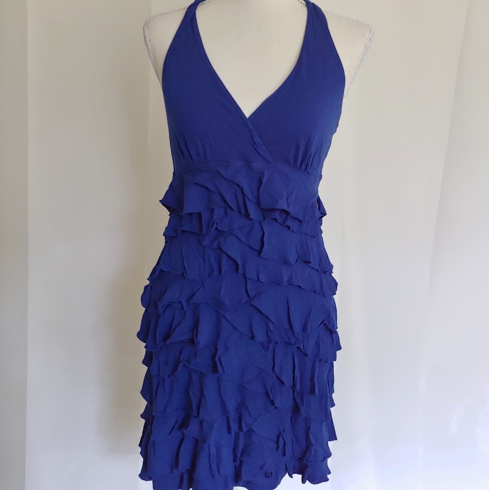 Express Blue Ruffled Halter Dress